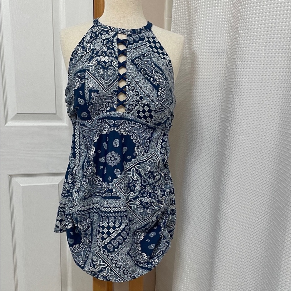 SWIM by Cacique Plus Size 20 Bandanna Halter Top Good Support Beautiful